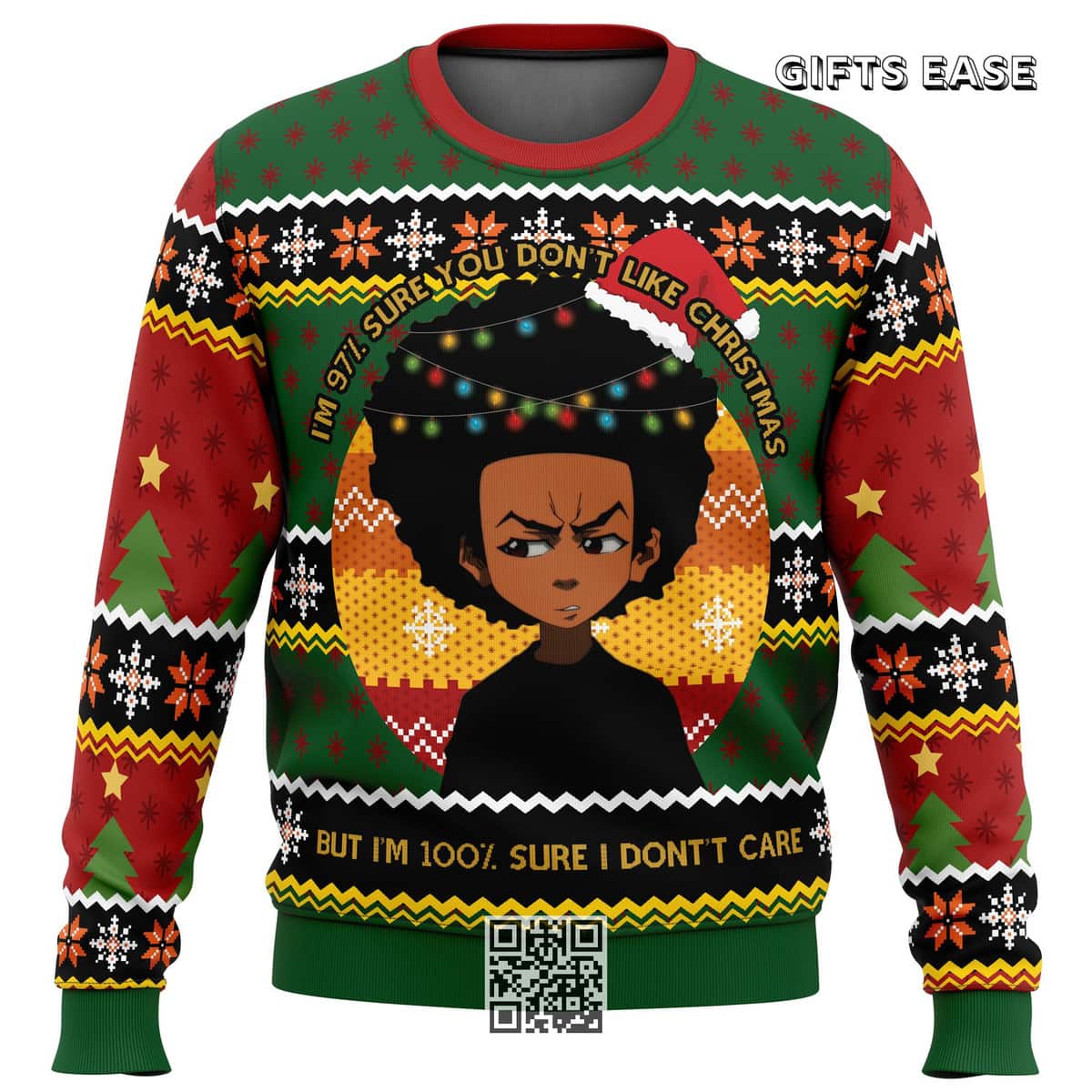 Huey Freeman The Boondocks Ugly Christmas Sweater But I'm 100 % Sure I Don't Care Huey Freeman The Boondocks Ugly Christmas Sweater But I'm 100 % Sure I Don't Care