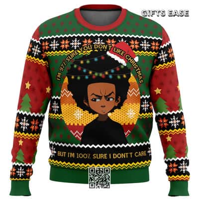 Huey Freeman The Boondocks Ugly Christmas Sweater But I'm 100 % Sure I Don't Care
