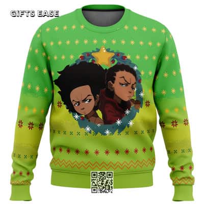 Green The Boondocks Ugly Christmas Sweater Huey Freeman Riley Freeman