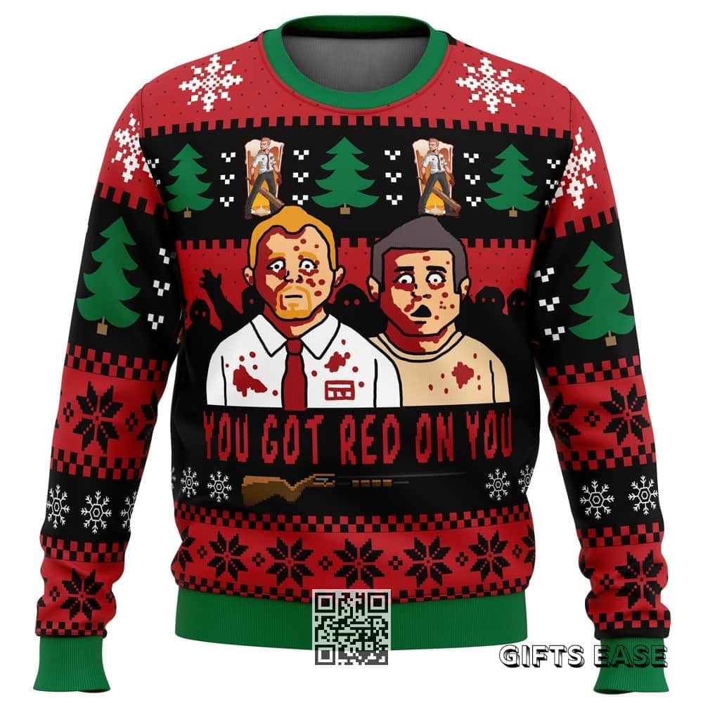 Shaun Of The Dead Ugly Christmas Sweater You’ve Got Red On You Shaun Of The Dead Ugly Christmas Sweater You’ve Got Red On You