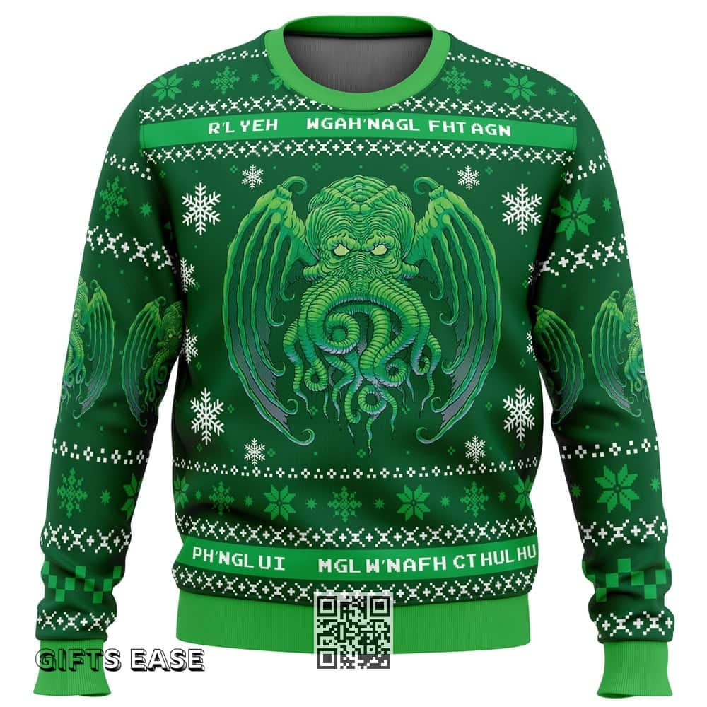 Green Cthulhu Cultist Ugly Christmas Sweater Green Cthulhu Cultist Ugly Christmas Sweater