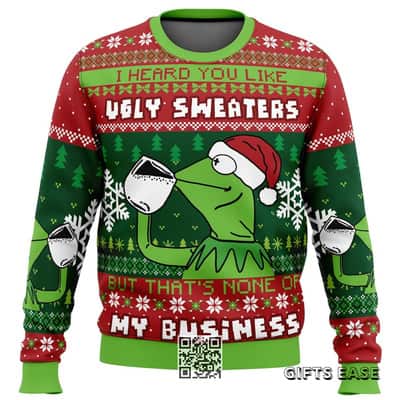 Red Green Kermit The Frog Ugly Christmas Sweater None Of My Business