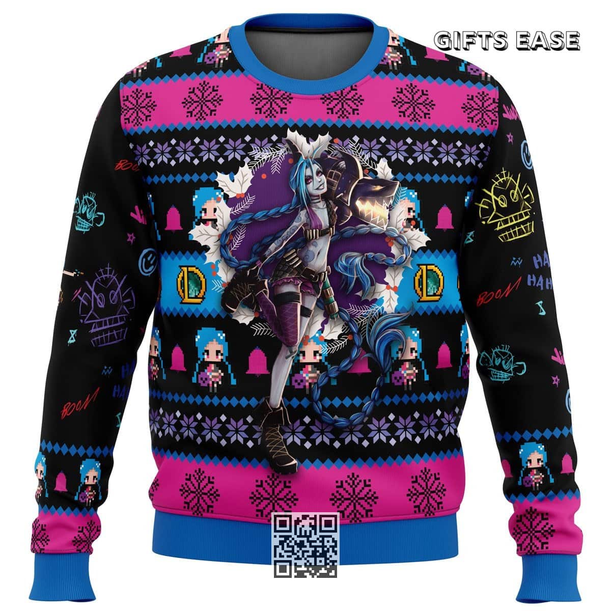 Jinx League Of Legends Ugly Christmas Sweater Snowflake Pattern Jinx League Of Legends Ugly Christmas Sweater Snowflake Pattern