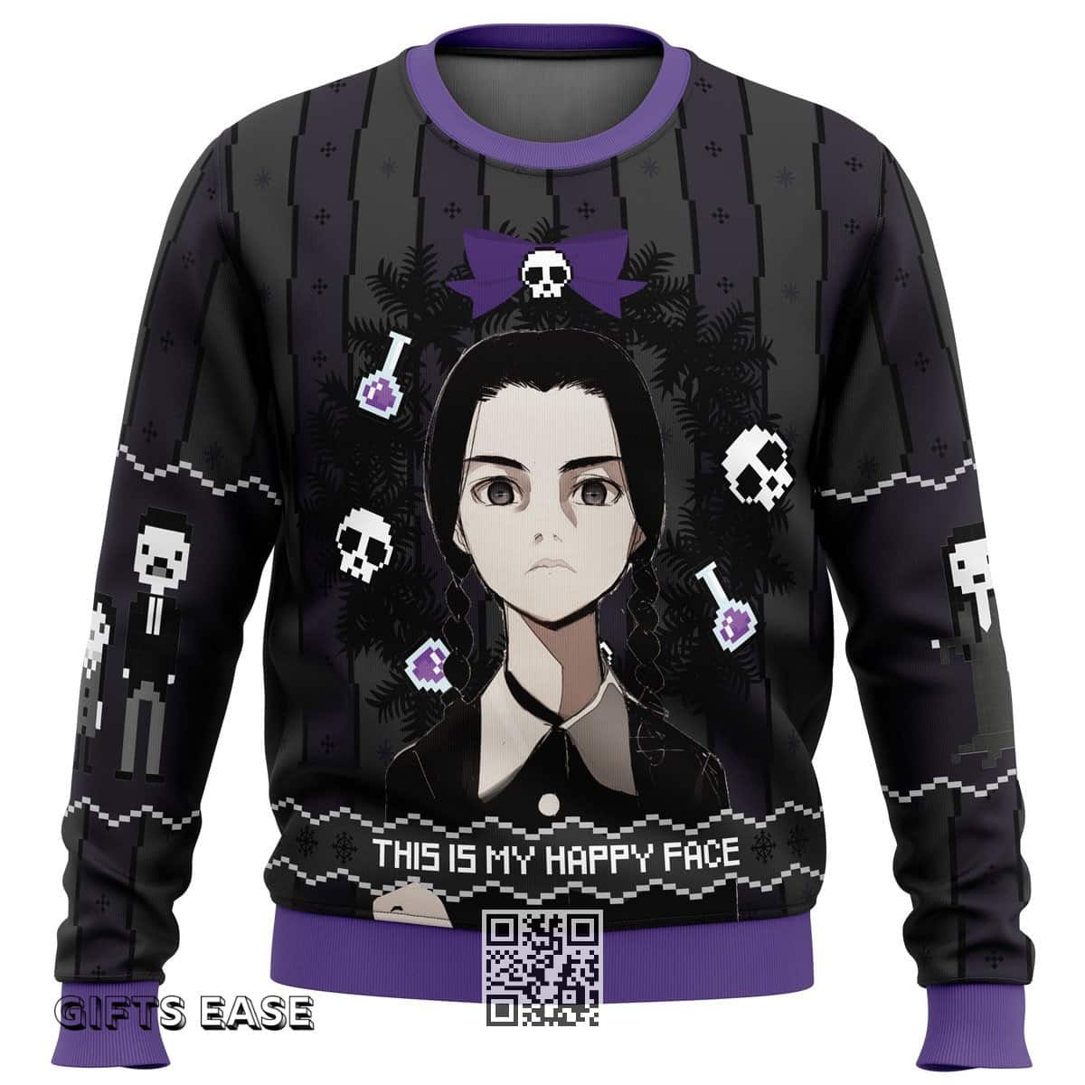 Wednesday Addams Ugly Christmas Sweater This Is My Happy Face Wednesday Addams Ugly Christmas Sweater This Is My Happy Face