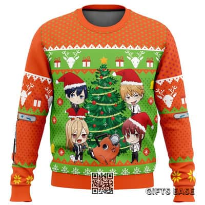 Chibi Chainsaw Man Ugly Christmas Sweater Xmas Tree