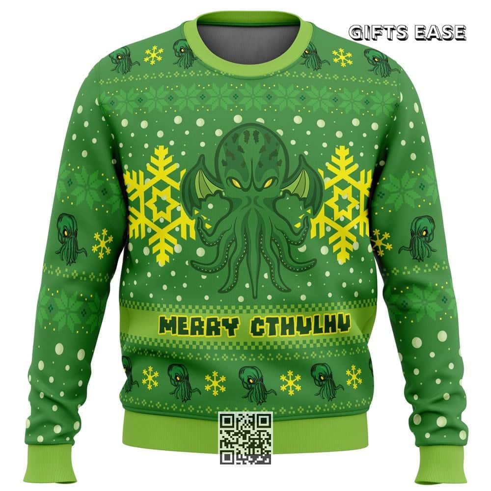 Green Merry Cthulhu Ugly Christmas Sweater Green Merry Cthulhu Ugly Christmas Sweater