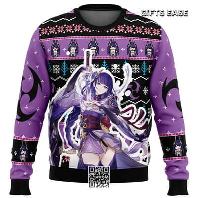 Black Purple Raiden Genshin Impact Ugly Christmas Sweater