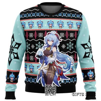 Ganyu Genshin Impact Ugly Christmas Sweater Snowflake Pine Tree