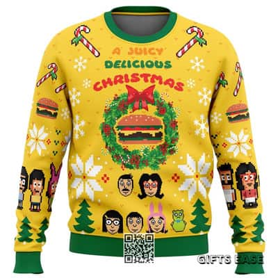 Yellow Green Bob&rsquo;s Burgers Ugly Christmas Sweater A Juicy Delicious Christmas