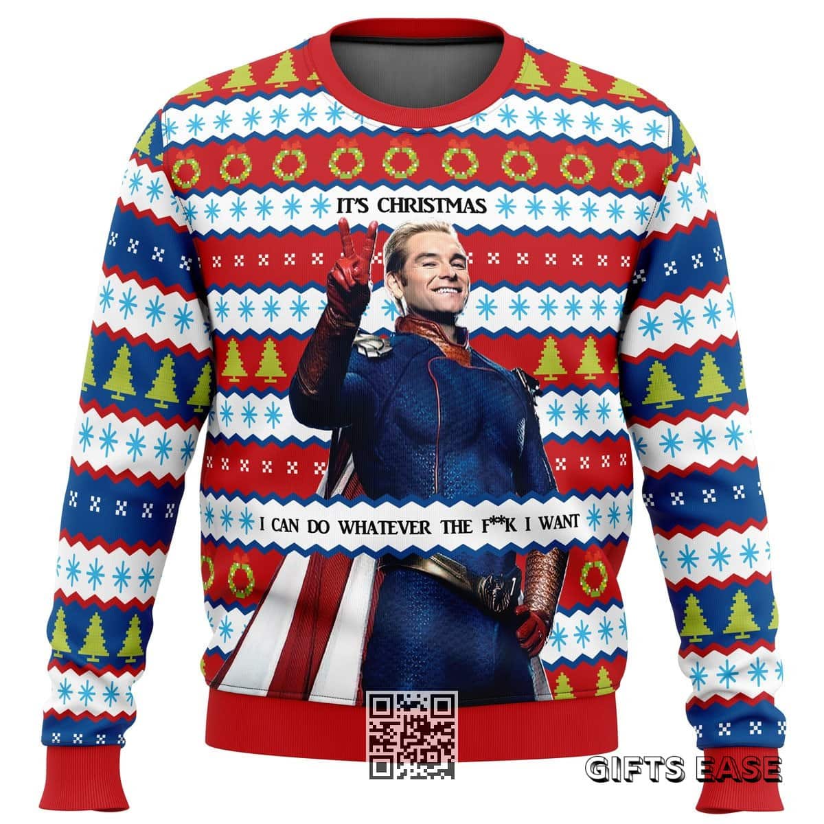 Homelander The Boys Ugly Christmas Sweater Snowflake Pine Tree Pattern Homelander The Boys Ugly Christmas Sweater Snowflake Pine Tree Pattern