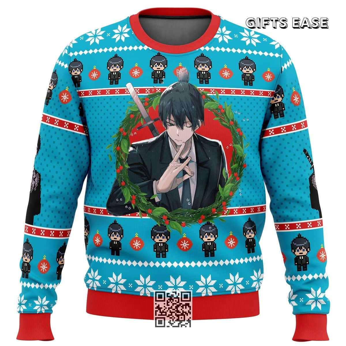 Aki Chainsaw Man Ugly Christmas Sweater Snowflake Aki Chainsaw Man Ugly Christmas Sweater Snowflake