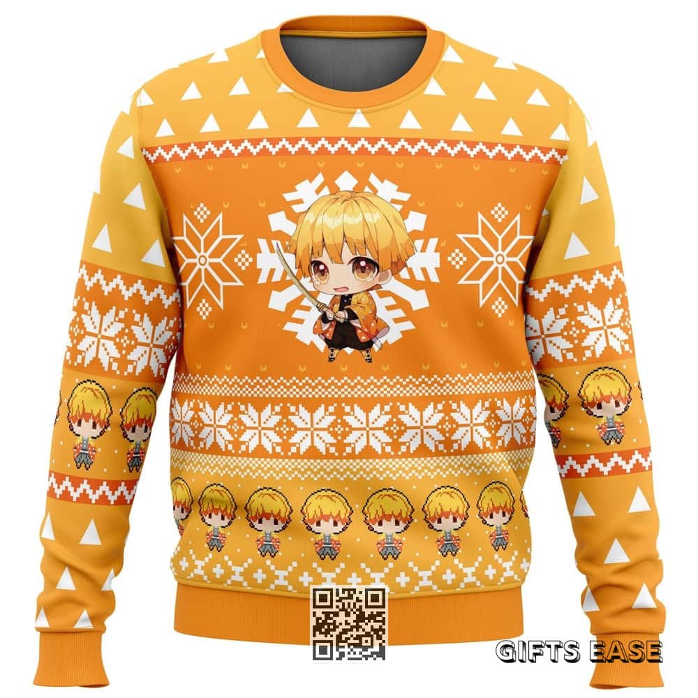 Orange Chibi Zenitsu Agatsuma Demon Slayer Ugly Christmas Sweater Orange Chibi Zenitsu Agatsuma Demon Slayer Ugly Christmas Sweater