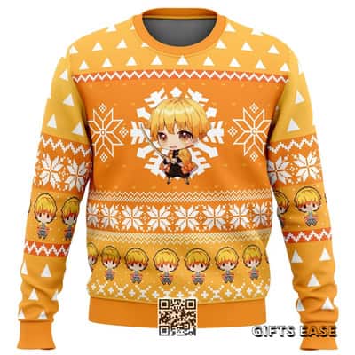 Orange Chibi Zenitsu Agatsuma Demon Slayer Ugly Christmas Sweater