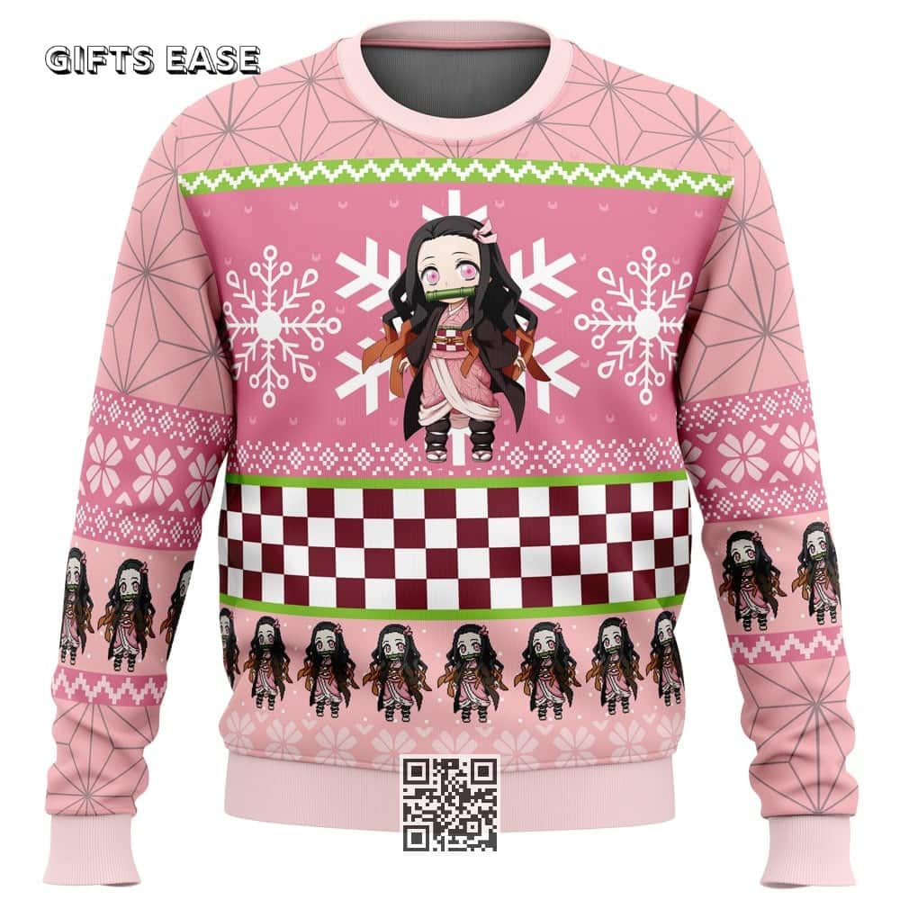 Pink Chibi Nezuko Kamado Demon Slayer Ugly Christmas Sweater Pink Chibi Nezuko Kamado Demon Slayer Ugly Christmas Sweater