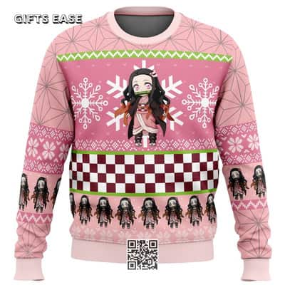 Pink Chibi Nezuko Kamado Demon Slayer Ugly Christmas Sweater