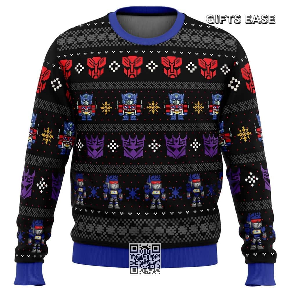 Xmas In Disguise Transformers Ugly Christmas Sweater Characters Xmas In Disguise Transformers Ugly Christmas Sweater Characters