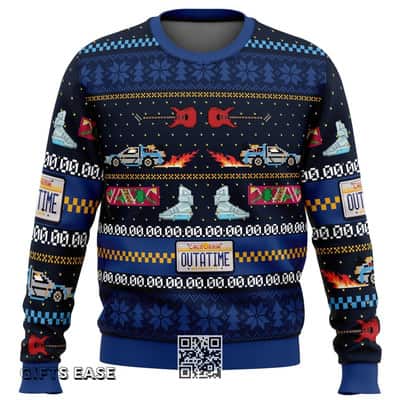 Blue Get Back In Time For Christmas Back To The Future Ugly Christmas Sweater