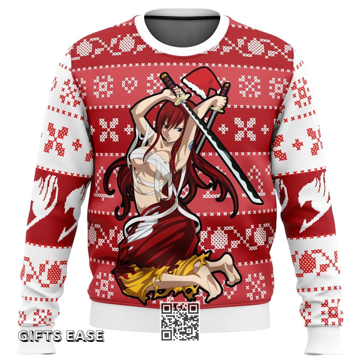 Erza Scarlet Fairy Tail Ugly Christmas Sweater Snowflake Pattern Erza Scarlet Fairy Tail Ugly Christmas Sweater Snowflake Pattern