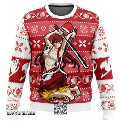 Erza Scarlet Fairy Tail Ugly Christmas Sweater Snowflake Pattern