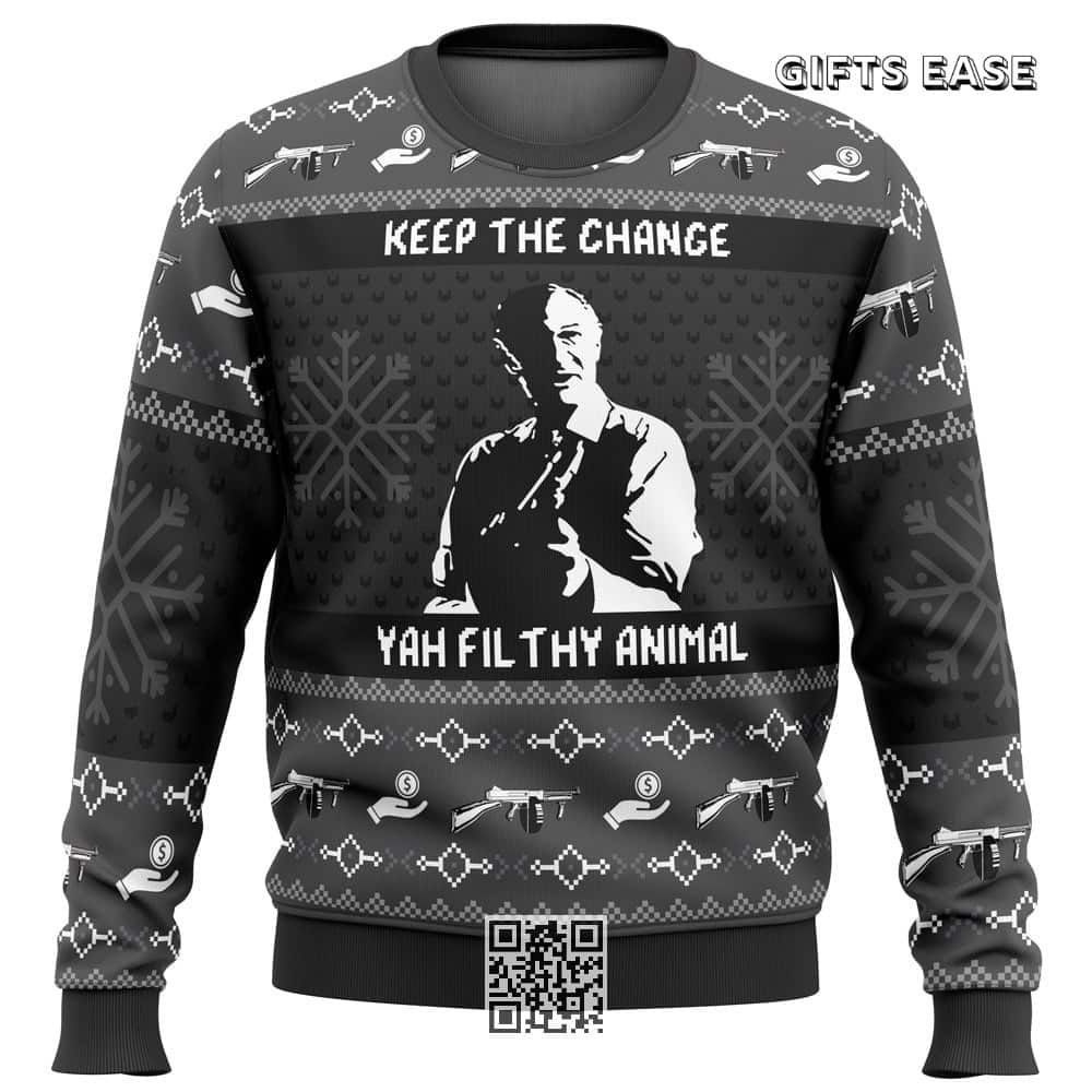 Black Home Alone Ugly Christmas Sweater Keep The Change Yah Filthy Animal Black Home Alone Ugly Christmas Sweater Keep The Change Yah Filthy Animal