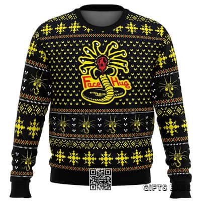 Black Yellow Alien Ugly Christmas Sweater Face Hugs
