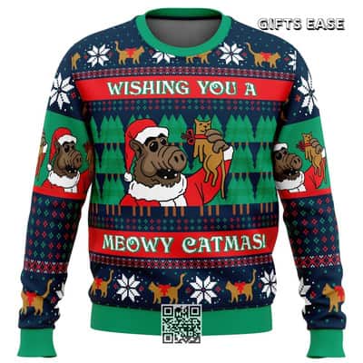 ALF Ugly Christmas Sweater Wishing You A Meowy Catmas