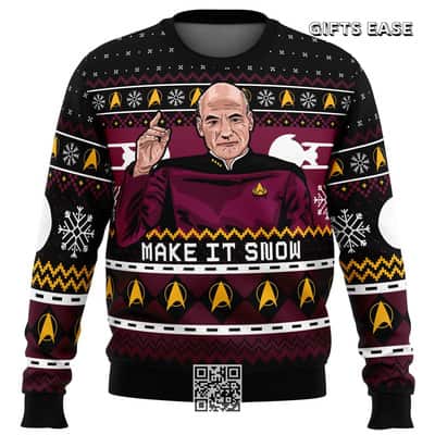 Captain Picard Star Trek Ugly Christmas Sweater Make It Snow