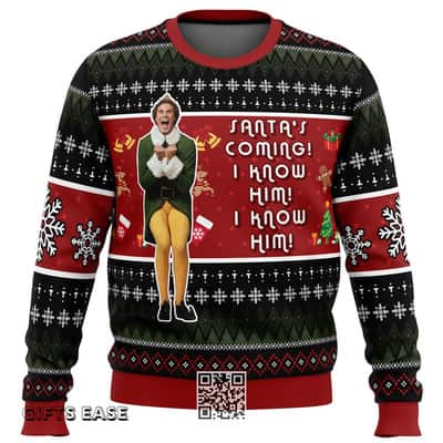 OMG Santa Elf Ugly Christmas Sweater Santa's Coming I Know Him