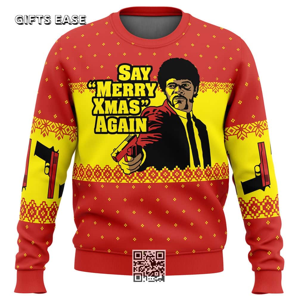 Pulp Fiction Ugly Christmas Sweater Merry Xmas Again Pulp Fiction Ugly Christmas Sweater Merry Xmas Again