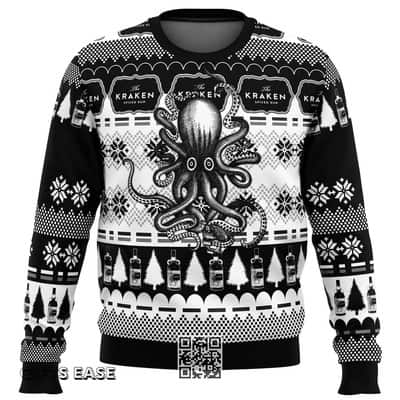 Black White Kraken Rum Ugly Christmas Sweater