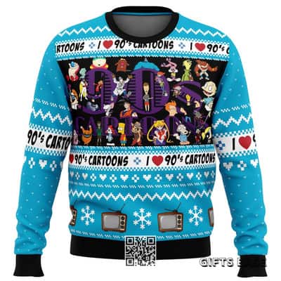 Blue Black I Love The 90s Cartoons Ugly Christmas Sweater