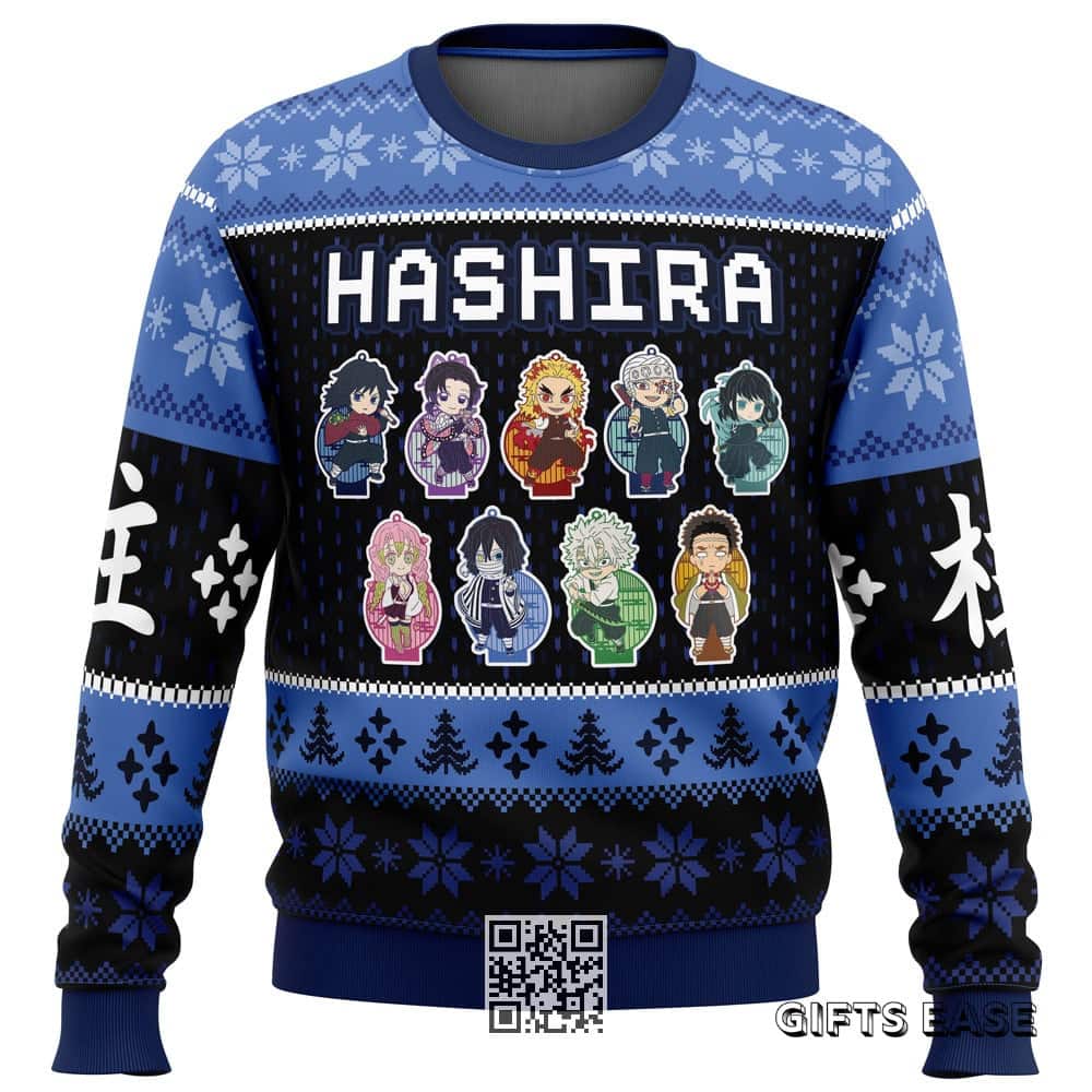Chibi Hashira Demon Slayer Ugly Christmas Sweater Snowflake Pattern Chibi Hashira Demon Slayer Ugly Christmas Sweater Snowflake Pattern