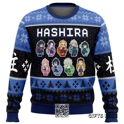 Chibi Hashira Demon Slayer Ugly Christmas Sweater Snowflake Pattern