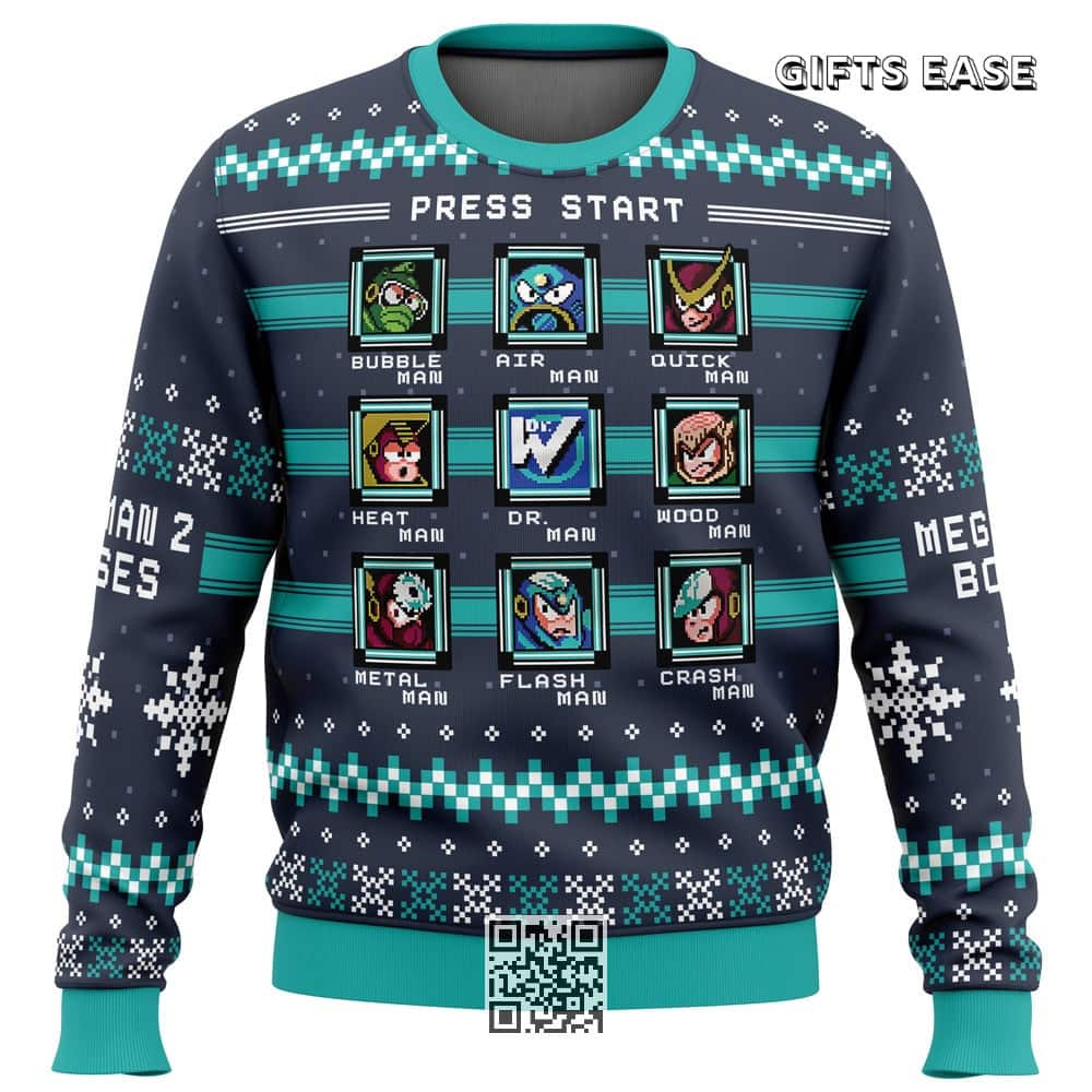 Mega Man 2 Bosses Ugly Christmas Sweater Press Start Mega Man 2 Bosses Ugly Christmas Sweater Press Start