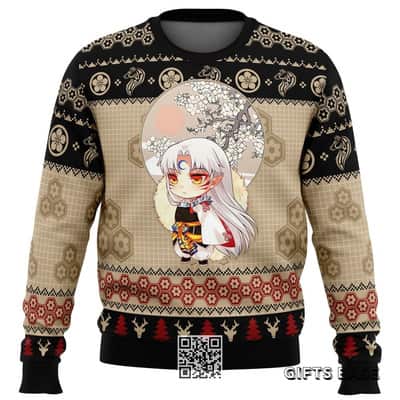 Chibi Seshomaru Inuyasha Ugly Christmas Sweater Reindeer Pine Tree