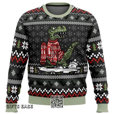 Wrong Size Dinosaurs Ugly Christmas Sweater Snowflake Pattern