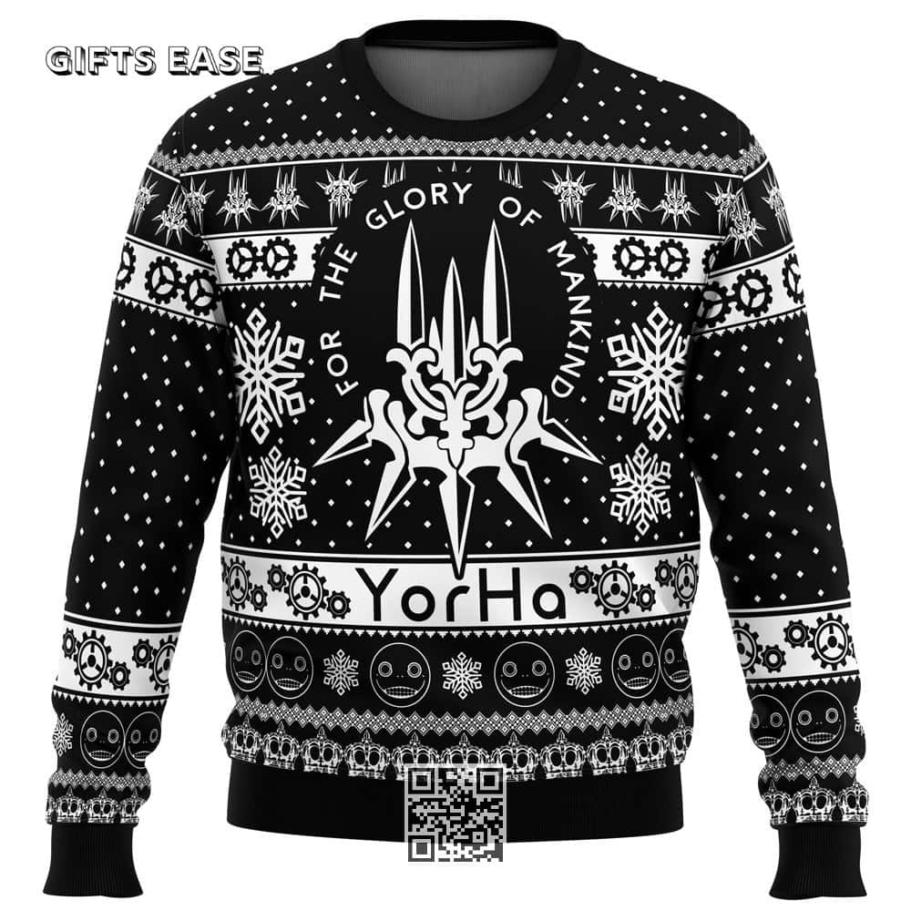 Black Yorha Nier Automata Ugly Christmas Sweater Black Yorha Nier Automata Ugly Christmas Sweater