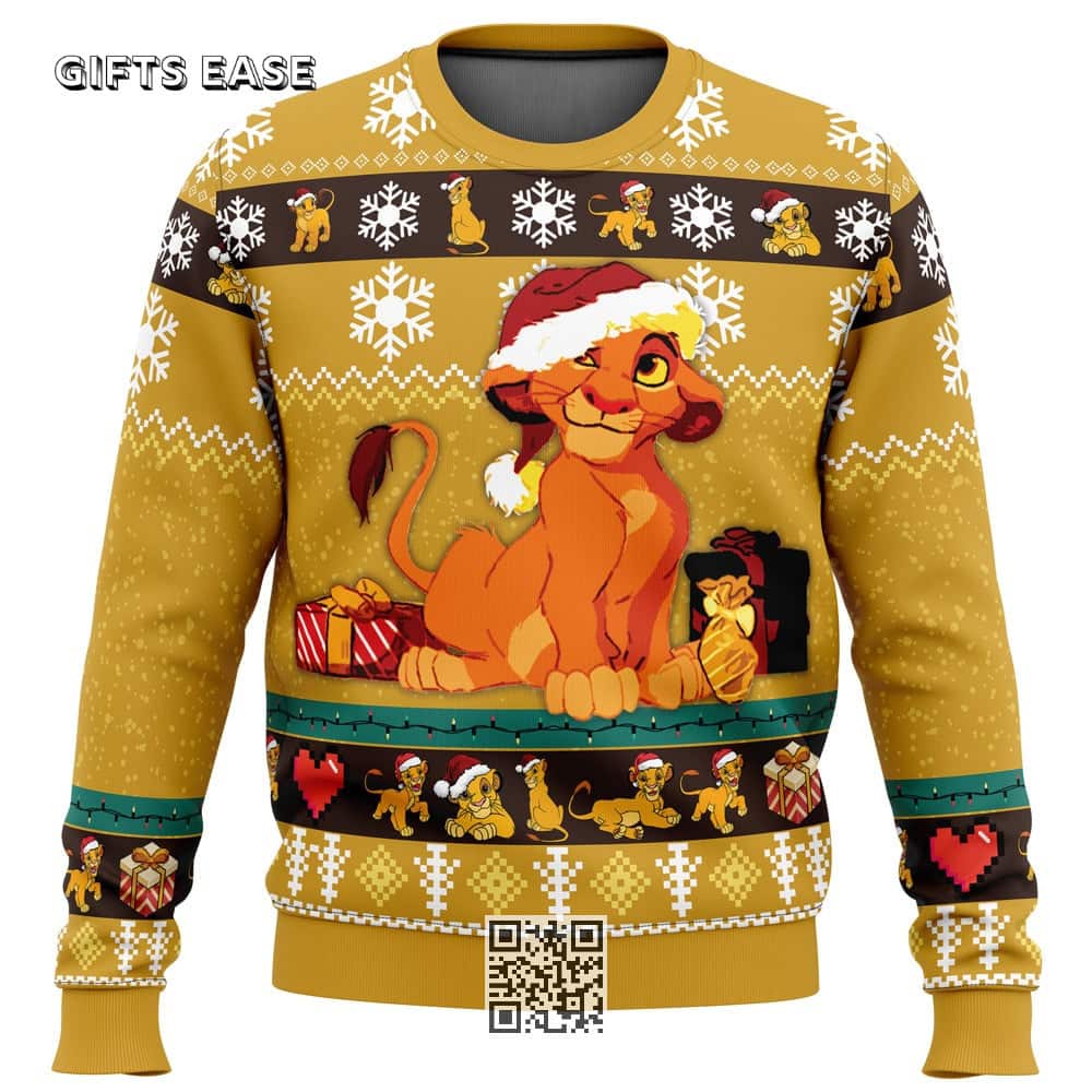 Young Simba The Lion King Ugly Christmas Sweater Snowflake Pattern
