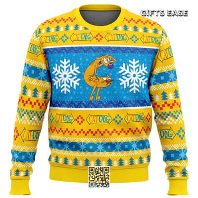 Catdog Nickelodeon Ugly Christmas Sweater Snowflake Pattern