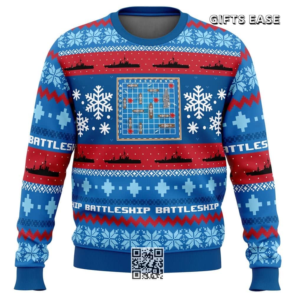 Battleship Board Games Ugly Christmas Sweater Snowflake Pattern Battleship Board Games Ugly Christmas Sweater Snowflake Pattern