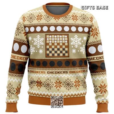 Checkers Board Games Ugly Christmas Sweater Snowflake Pattern Checkers Board Games Ugly Christmas Sweater Snowflake Pattern