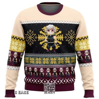 Chibi Tengen Uzui Demon Slayer Ugly Christmas Sweater Snowflake Pattern
