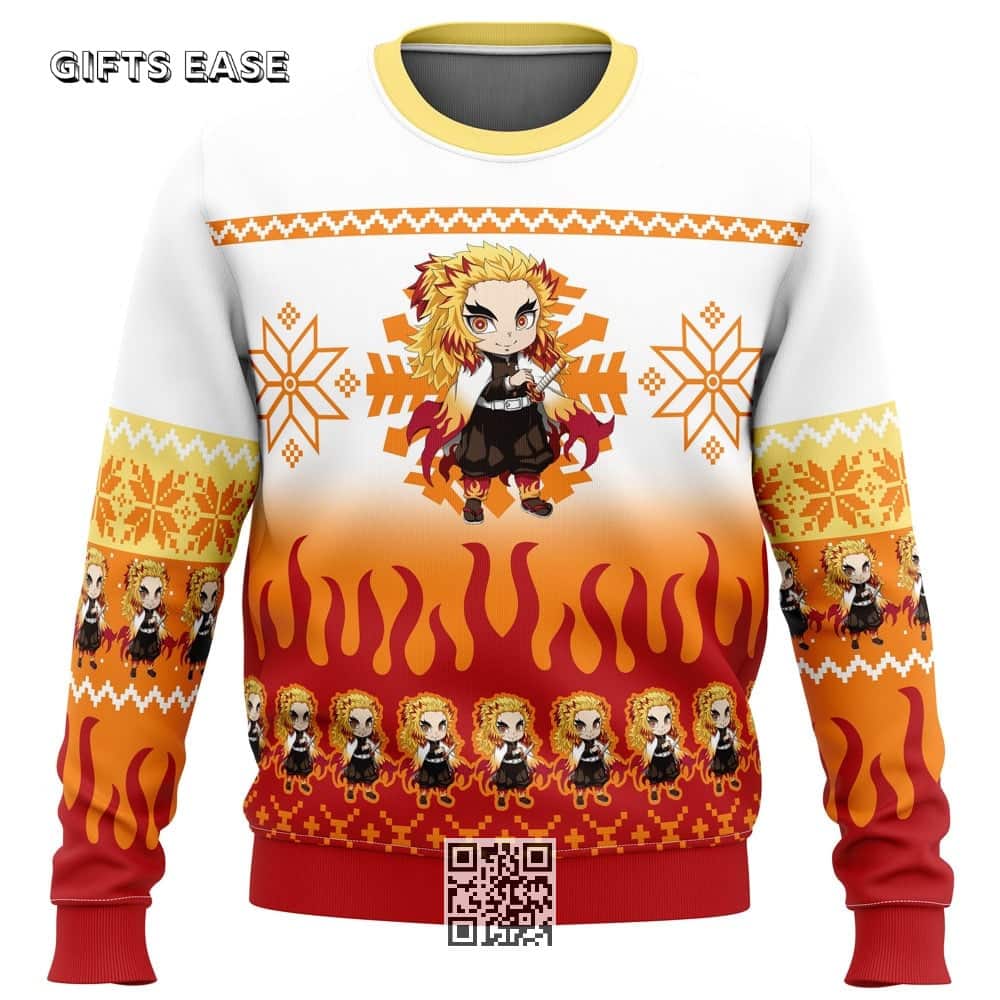 Chibi Kyojuro Rengoku Demon Slayer Ugly Christmas Sweater Chibi Kyojuro Rengoku Demon Slayer Ugly Christmas Sweater