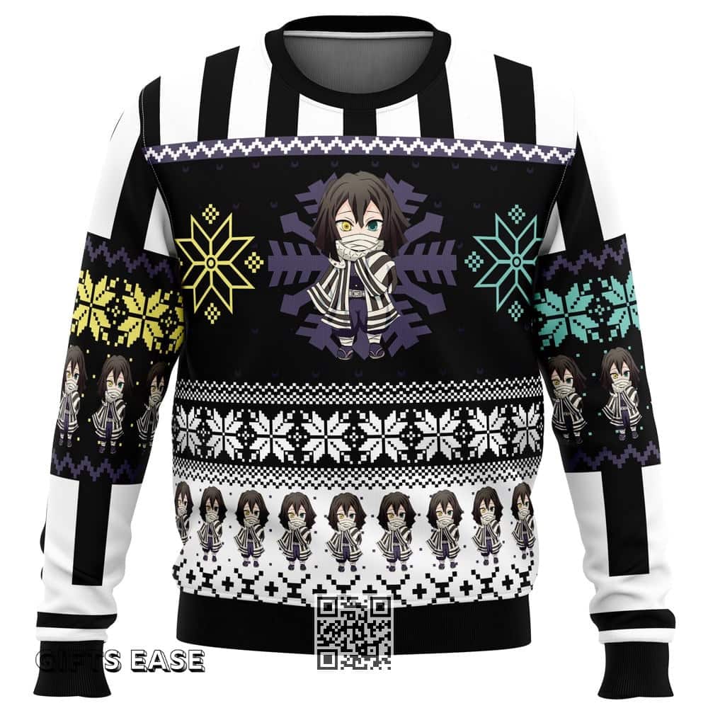 Chibi Obanai Iguro Demon Slayer Ugly Christmas Sweater Snowflake Pattern Chibi Obanai Iguro Demon Slayer Ugly Christmas Sweater Snowflake Pattern