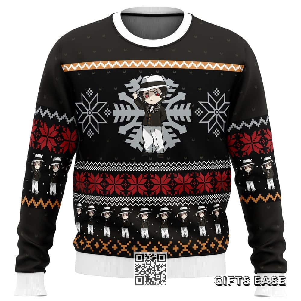 Black White Chibi Muzan Kibutsuji Demon Slayer Ugly Christmas Sweater Black White Chibi Muzan Kibutsuji Demon Slayer Ugly Christmas Sweater