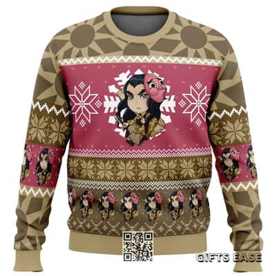 Chibi Haganezuka Hotaru Demon Slayer Ugly Christmas Sweater Snowflake Pattern