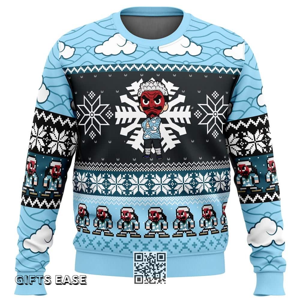 Blue Chibi Urokodaki Sakonji Demon Slayer Ugly Christmas Sweater Blue Chibi Urokodaki Sakonji Demon Slayer Ugly Christmas Sweater