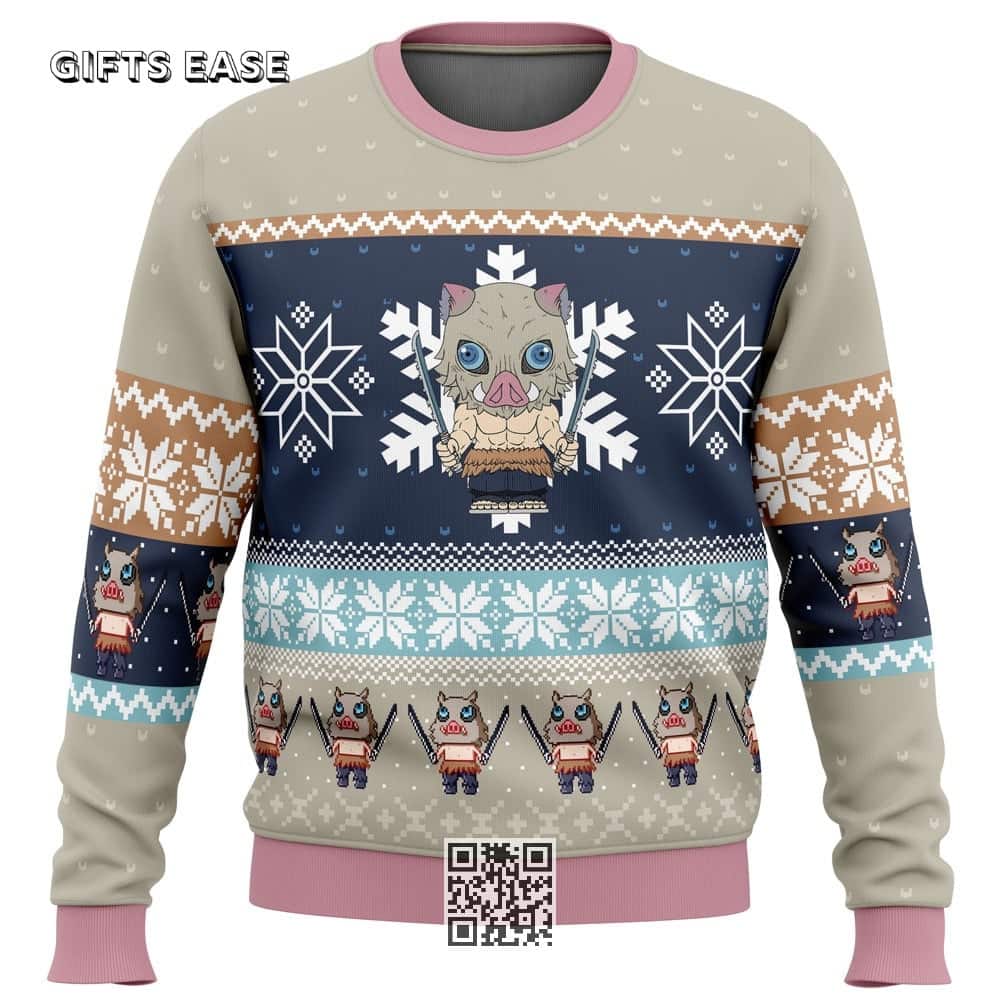 Chibi Inosuke Hashibira Demon Slayer Ugly Christmas Sweater Chibi Inosuke Hashibira Demon Slayer Ugly Christmas Sweater