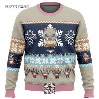 Chibi Inosuke Hashibira Demon Slayer Ugly Christmas Sweater