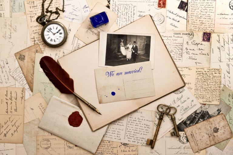 we are married! nostalgic vintage wedding background with old photos and post cards we are married! nostalgic vintage wedding background with old photos and post cards